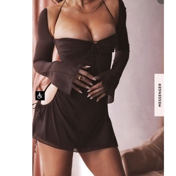 House of CB Baby Chocolate Chiffon Cutout Halter Mini Dress Size S Small - Picture 7 of 7